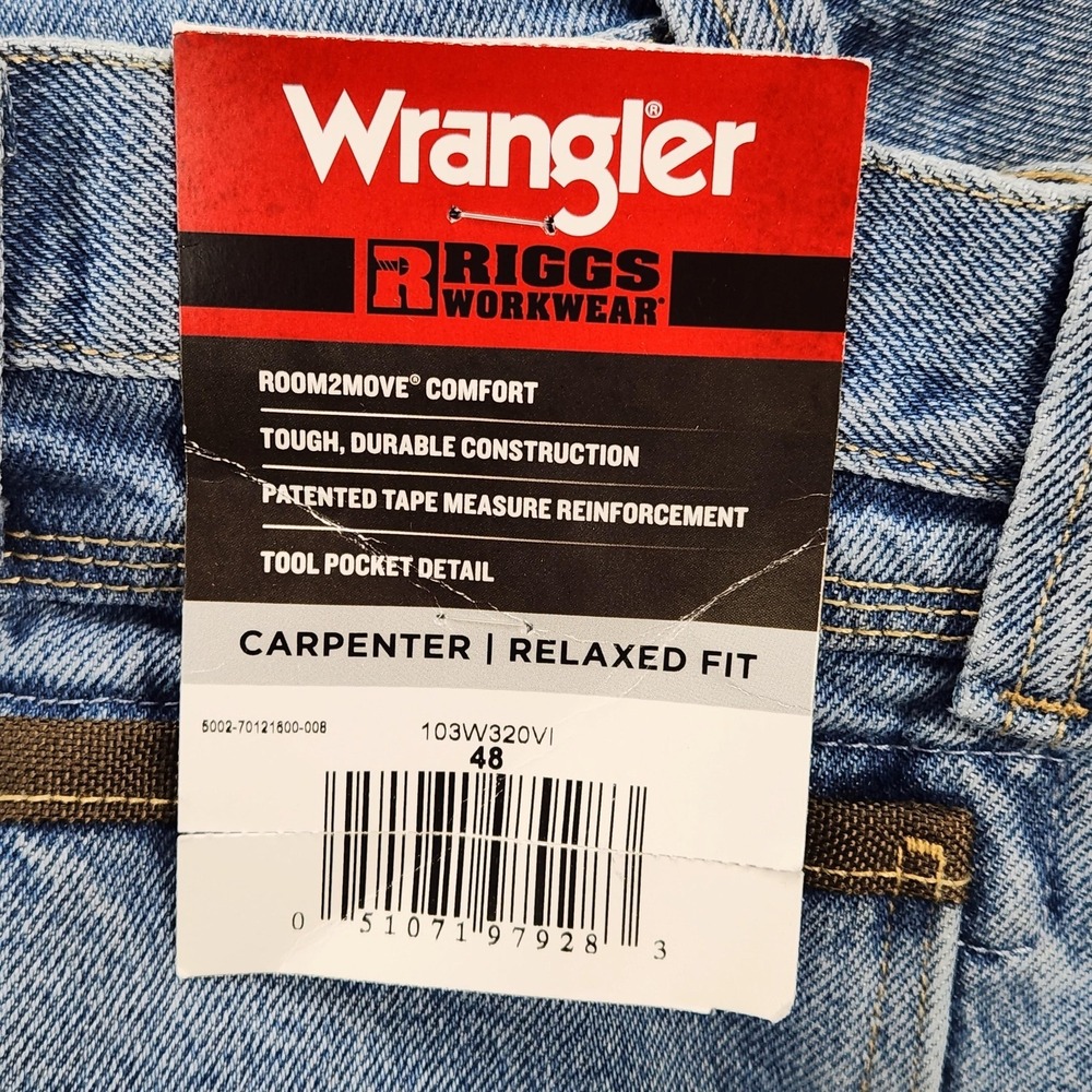 Wrangler Riggs Workwear Carpenter Shorts Mens 48 Blue Denim Relaxed 11 Inseam - Picture 2 of 15